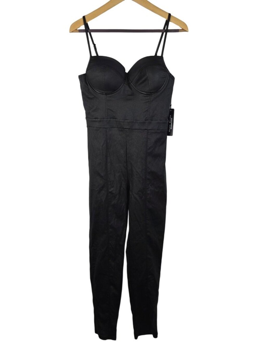 Haute Monde Women's Jumpsuit Size Large Black Faux Leather Sleeveless Pants